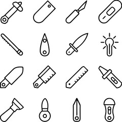 Minimalist black and white icon set of medical instruments
