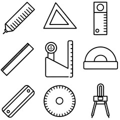Architectural drafting tools icons in neat arrangement on white
