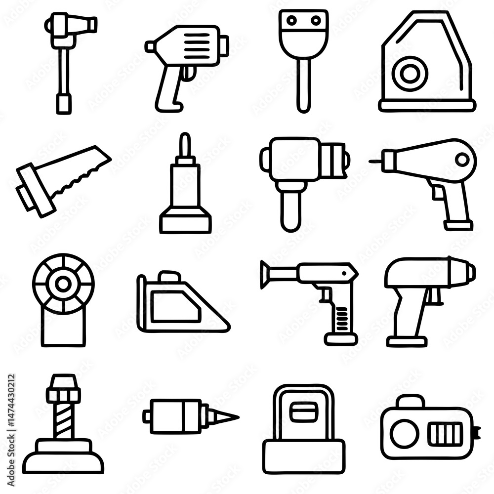 Poster outlined icons displaying a variety of different power tools
