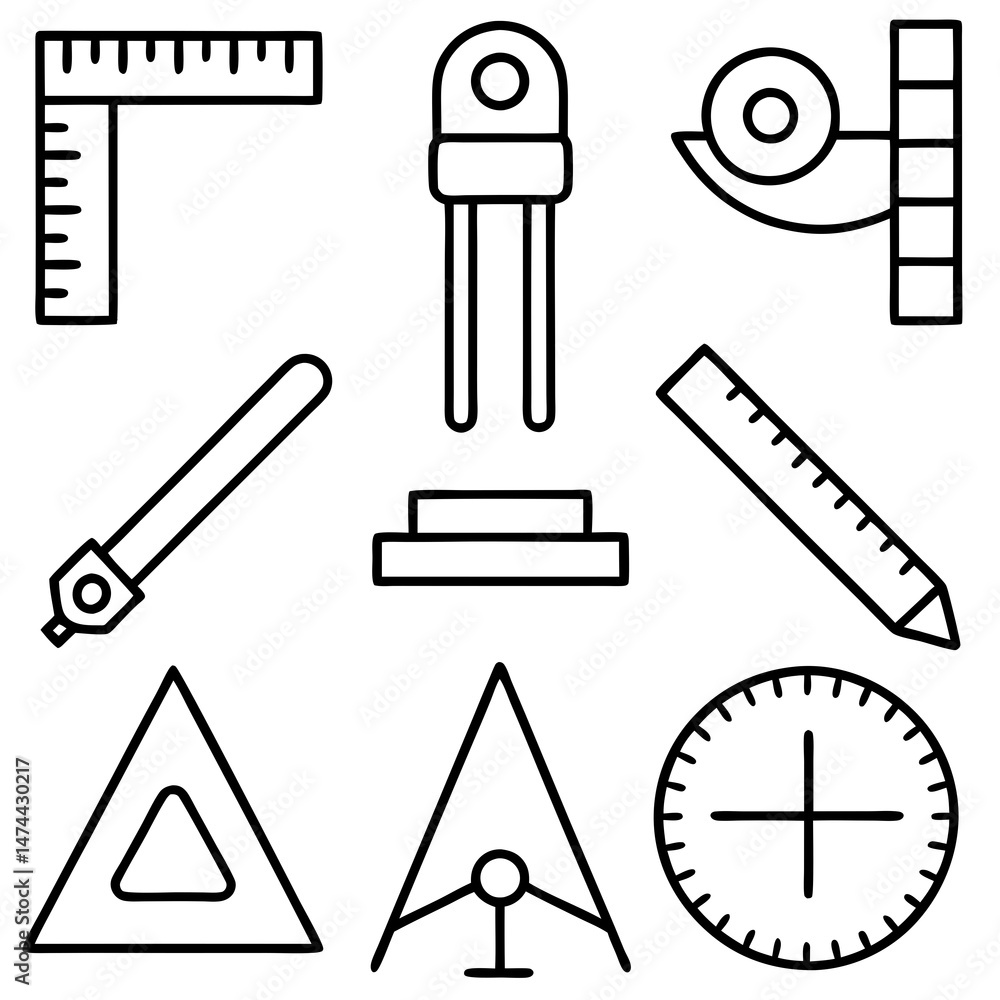 Poster technical drawing tools represented in simple line art style