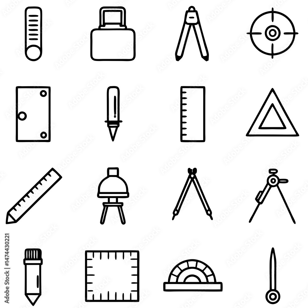 Poster drafting and drawing tools in simple black outline style