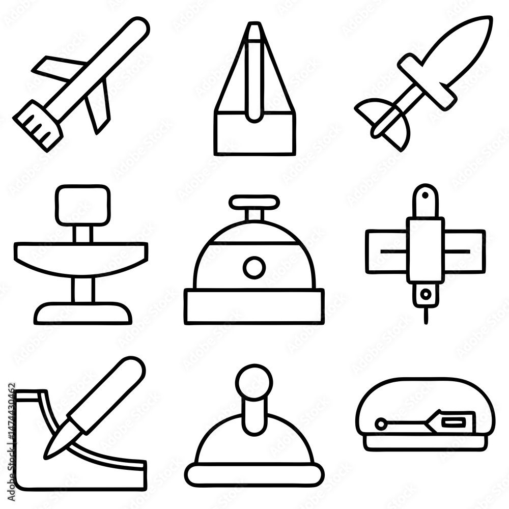 Poster assorted outlined icons depicting various tools and objects