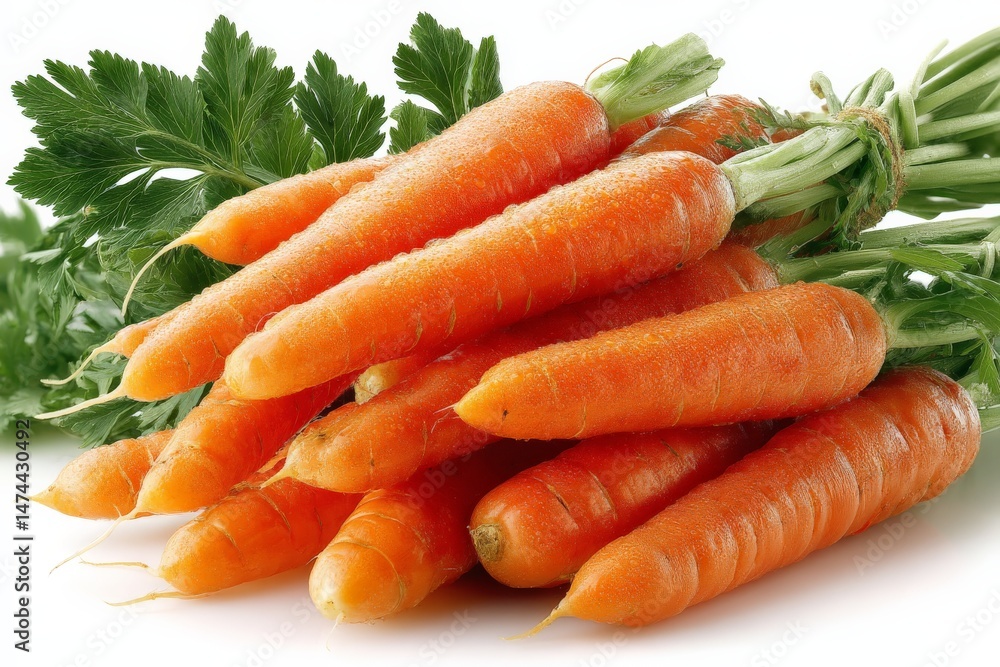 Aufkleber freshly harvested carrots with green tops arranged on a white surface showcasing their vibrant color