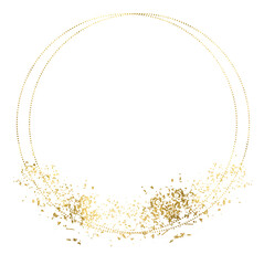 Gold circle frame hand drawn geometric border grunge luxury isolated transparent background.Gold glitter circle frame PNG.Elegant design. Versatile decorative element.