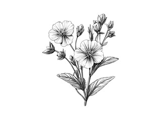 Hand-drawn vintage botanical illustration of red campion flower, rustic garden bloom, antique engraved sketch, trendy floral decor motif, old engraving style, black sketch, floral art, garden decor