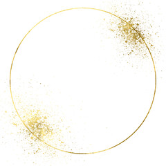 Gold glitter circle frame PNG.Gold Foil Frame. Golden splatter glitter. Gold stroke on transparent background.Elegant design.Round gold frame.