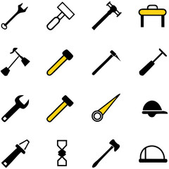 Assorted construction and repair tool icons in flat design