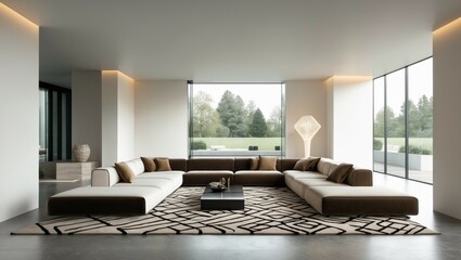 Modern interior design for a comfortable living room featuring a sofa, table, and fireplace, perfect for any luxury home or apartment