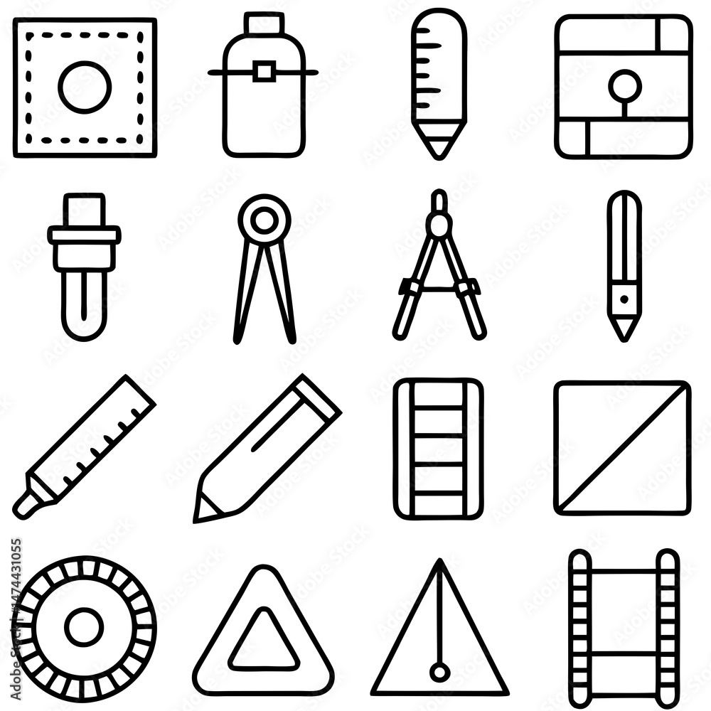 Poster collection of various vector icons related to design and creation