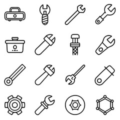 Vector illustration of various line drawing mechanic and repair tools
