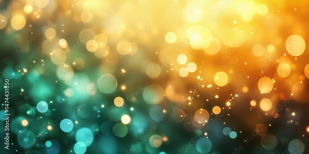 Poster colorful bokeh patterns create a dreamy atmosphere with golden and teal hues in a soft glowing backg