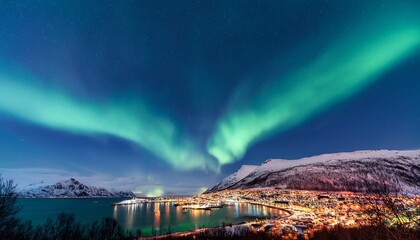 aurora borealis or northern lights in the sky over tromso norway