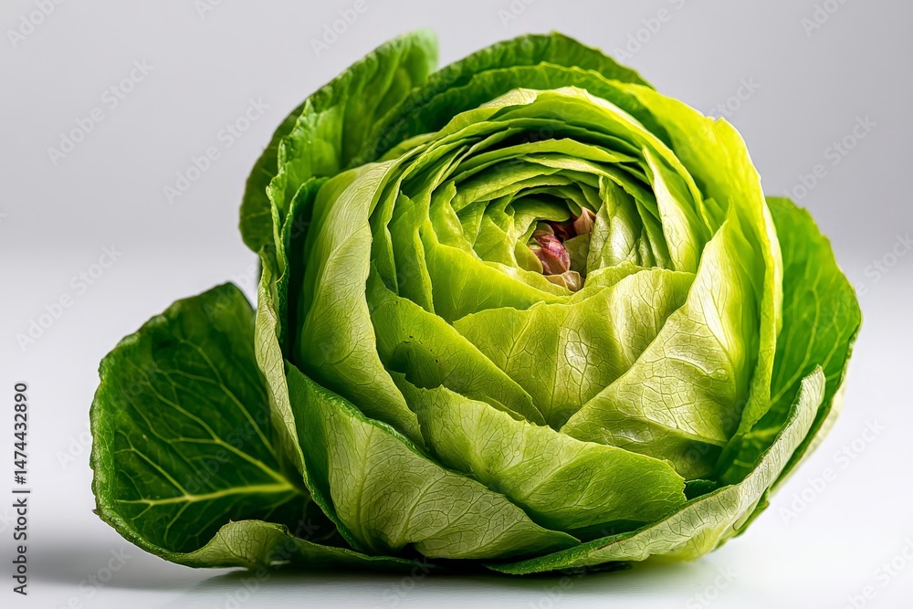 Poster Fresh green cabbage showcasing vibrant layers and a tight structure on a simple background