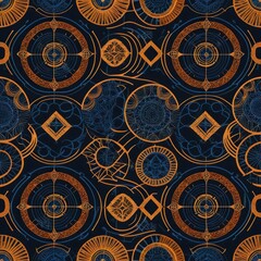 Obraz premium Futuristic interpretation of batik pattern using precise geometric lines and circuit-like ethnic symbols