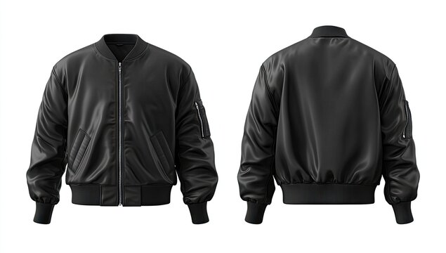 Black bomber jacket, front and back views