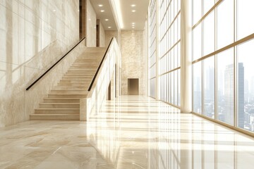 Obraz premium Marble Interior View Staircase, Hallway with Window, Cityscape, Architecture