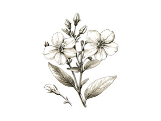 Hand-drawn soapwort engraving, retro botanical flower sketch, vintage flora illustration, trendy plant decor, old garden bloom drawing, wildflower wall print, black line art