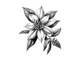 Star anise flower hand-drawn sketch, antique botanical illustration, rustic garden bloom motif, vintage floral engraving, herbal spice art, organic flower print