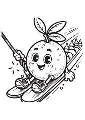 Coloring book orange skiing down a snowy slope