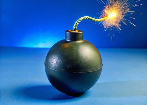 3D Rendered Black Bomb with Short Fuse on White Background - Explosives Concept Stock Photo