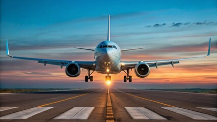 Obraz premium 737-800 Jet Landing Melbourne Airport Runway, Australia - Dramatic Aerial View