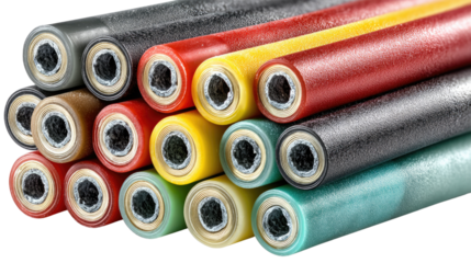 Colorful Urethane Rolls: A vibrant collection of urethane rolls in various colors and sizes, showcasing their durable and versatile nature.  