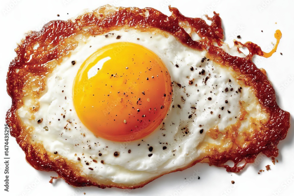Poster perfectly cooked sunny-side-up egg with crispy edges and vibrant yolk on a clean background