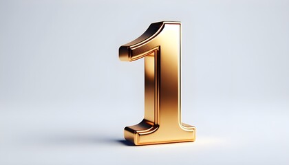 the bold, three-dimensional decorative luxury number "1" in a luxurious, metallic gold finish isolated on the white background, The 3D decorative letter, has a smooth, gold finish