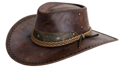 vintage brown leather cowboy hat with braided band