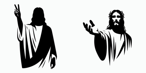 The Jesus Giving Peace. Christian Clipart silhouette Vector Logo Symbol isolated on white background. Celestial savior imparting serenity a divine source of tranquility and hope.