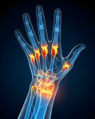 3d rendered x-ray of hand showing joint inflammation