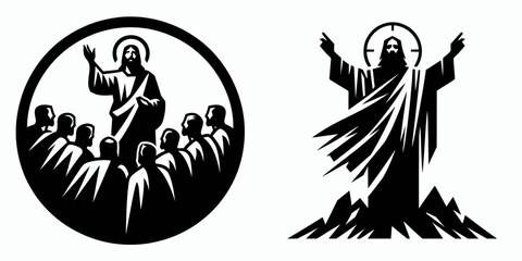 The Jesus Calling Disciples. Christian Clipart silhouette Vector Logo Symbol isolated on white background. Followers dedicated living spiritual journey devoted pupils faith.