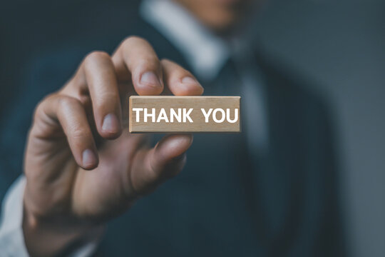 Show a text thank you from the laptop. Concept of thank you in business, Presentation in technology digital. gift of grateful 
