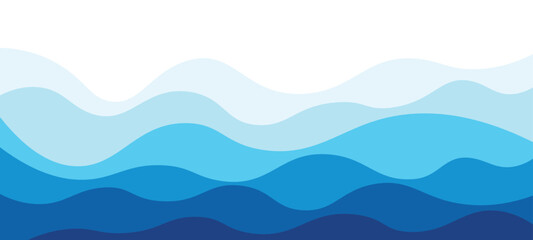 Turquoise sea green blue waves curve lines abstract marine summer background smoth design. Blue curve stripes waves vector summer ocean background.