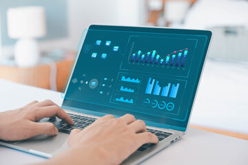 Businessman analysis shows a digital dashboard chart of the financial database. concept of business...