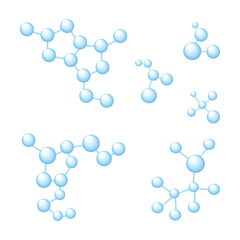 set of blue realistic molecules. vector illustration