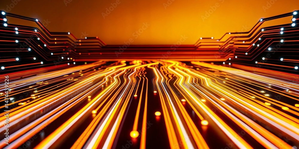 Poster abstract digital code flow silhouette: glowing lines and data stream