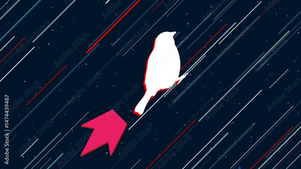 Poster bird sparrow symbol flies through the universe on a jet propulsion. the symbol in the center is shak