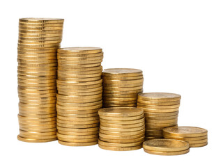 Stacks of Gold Coins Isolated on transparent background cutout, PNG file, Cutout file