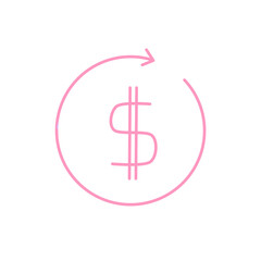 Doodle dollar saving selling icon or circle row pay cute cartoon illustration hand draw that can be used for sticker, book, scrapbook, icon, decorative, etc. with aesthetic colorful pink color