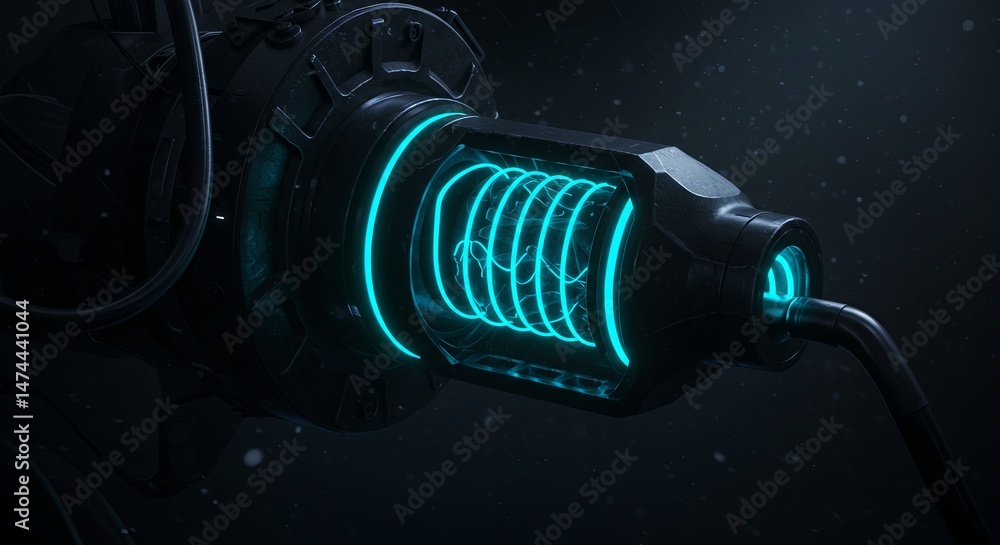 Poster a glowing object with a blue light is shown in the image