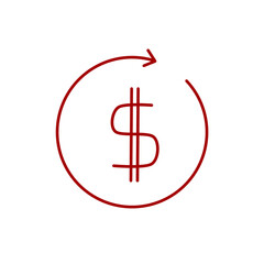 Doodle dollar saving selling icon or circle row pay cute cartoon illustration hand draw that can be used for sticker, book, scrapbook, icon, decorative, etc. with aesthetic colorful red color
