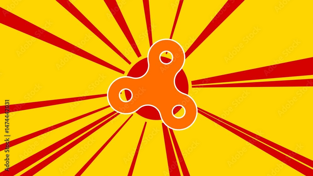 Poster spinner symbol on the background of animation from moving rays of the sun. large orange symbol incre