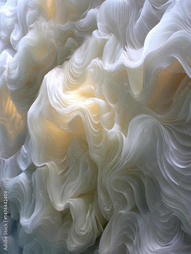 Poster abstract white fabric waves flowing in gentle light close up artistic render background texture