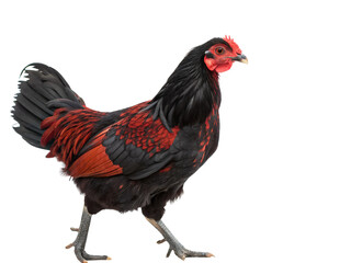 Portrait of a Black and Red Chicken Isolated on transparent background cutout, PNG file, Cutout file