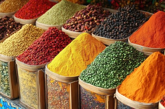 Overflowing spice stalls at Cho Lon Market,