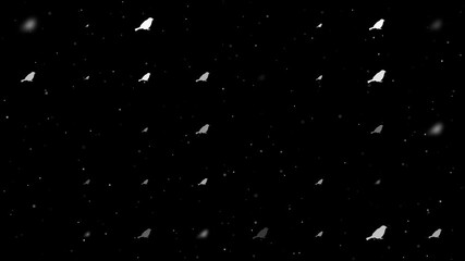 Template animation of evenly spaced bird sparrow symbols of different sizes and opacity. Animation of transparency and size. Seamless looped 4k animation on black background with stars - Powered by Adobe