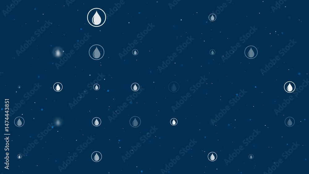 Poster template animation of evenly spaced a drop of oil symbols of different sizes and opacity. animation 
