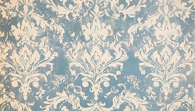 Blue background with white damask floral decorative patterns.