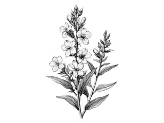 Fireweed flower vintage engraving, hand-drawn botanical sketch, antique floral illustration, rustic wildflower motif, trendy black sketch, rustic decor, vintage botanical art
